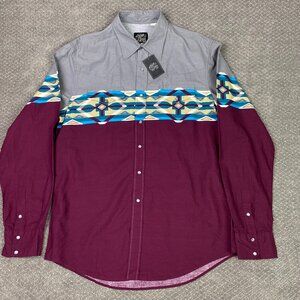 Roper Vintage Wear Shirt Men's Large Gray Burgundy Pearl Snap Wester Aztec NWT